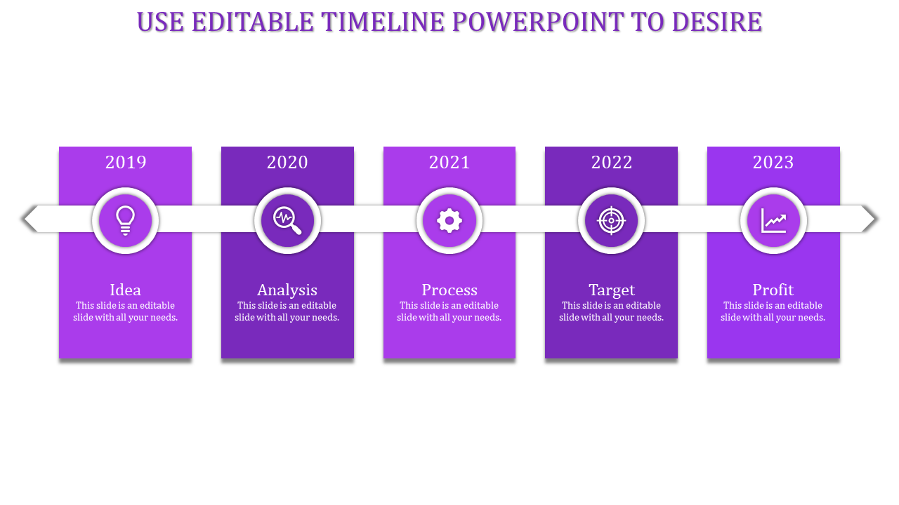 Effective Editable Timeline PowerPoint In Purple Color Slide